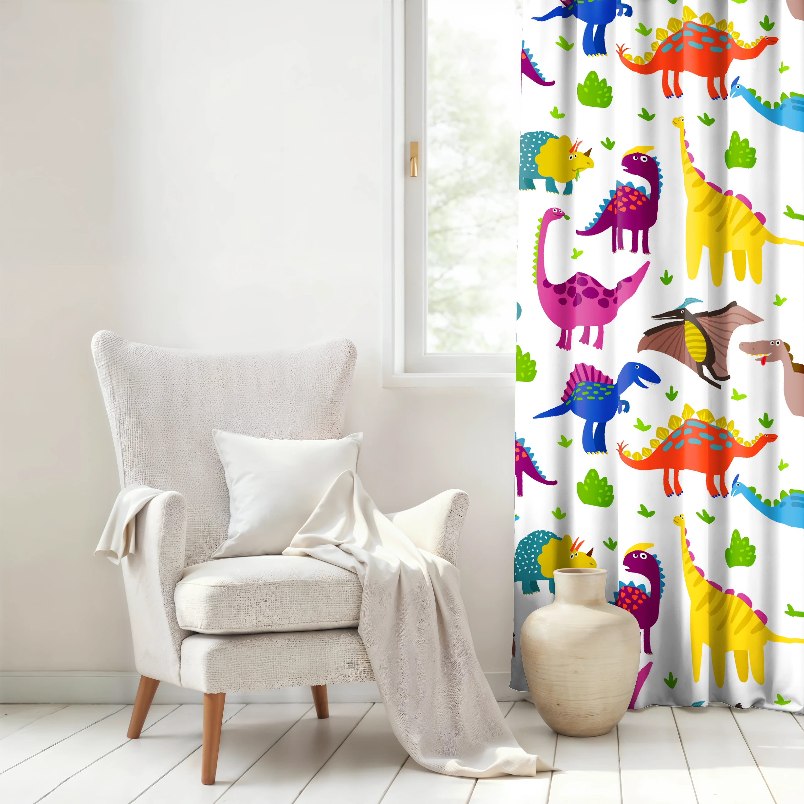 Zasłona do pokoju dziecięcego chłopca dziewczynki taśmą zasłonka dinozaury – miniatura