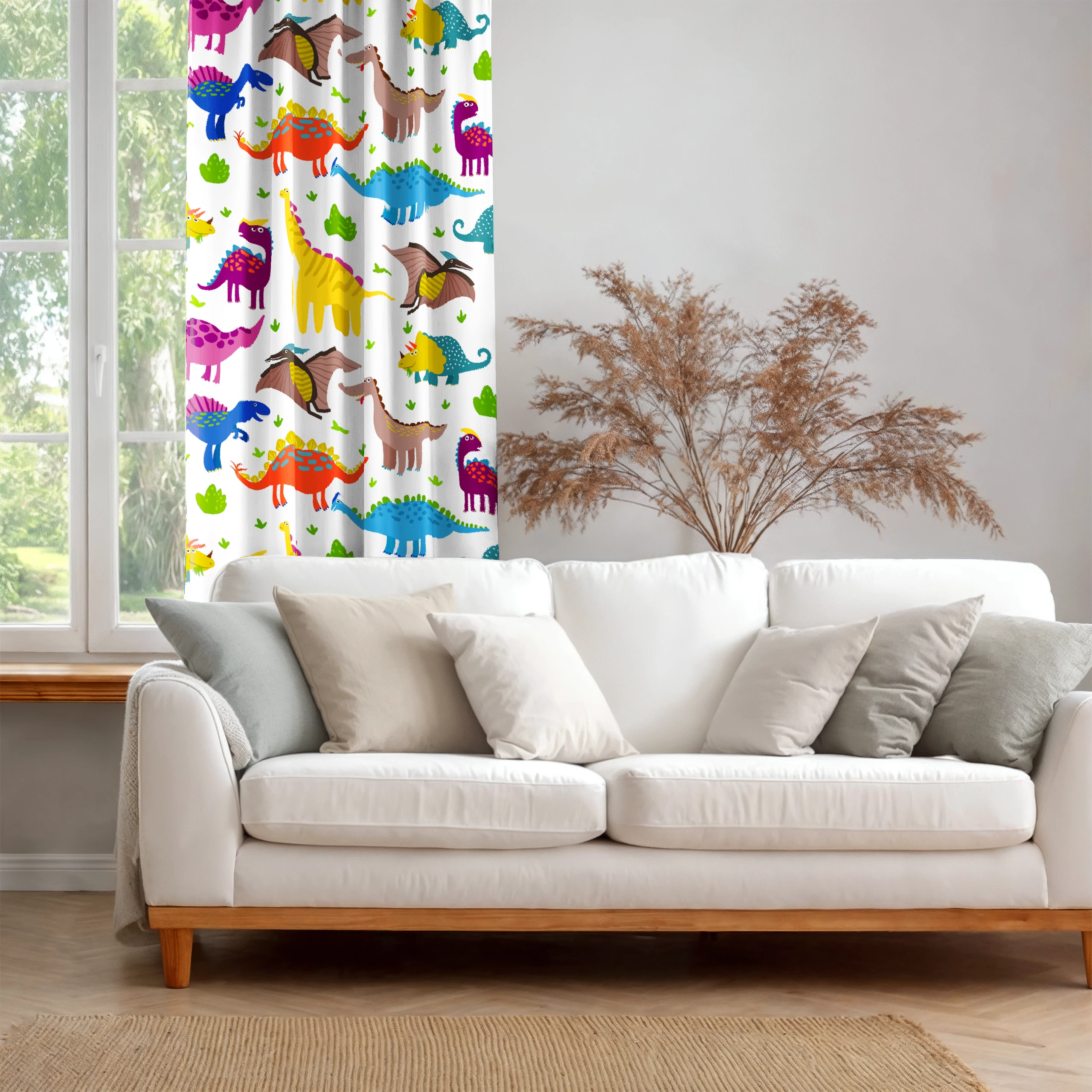 Zasłona do pokoju dziecięcego chłopca dziewczynki taśmą zasłonka dinozaury – miniatura