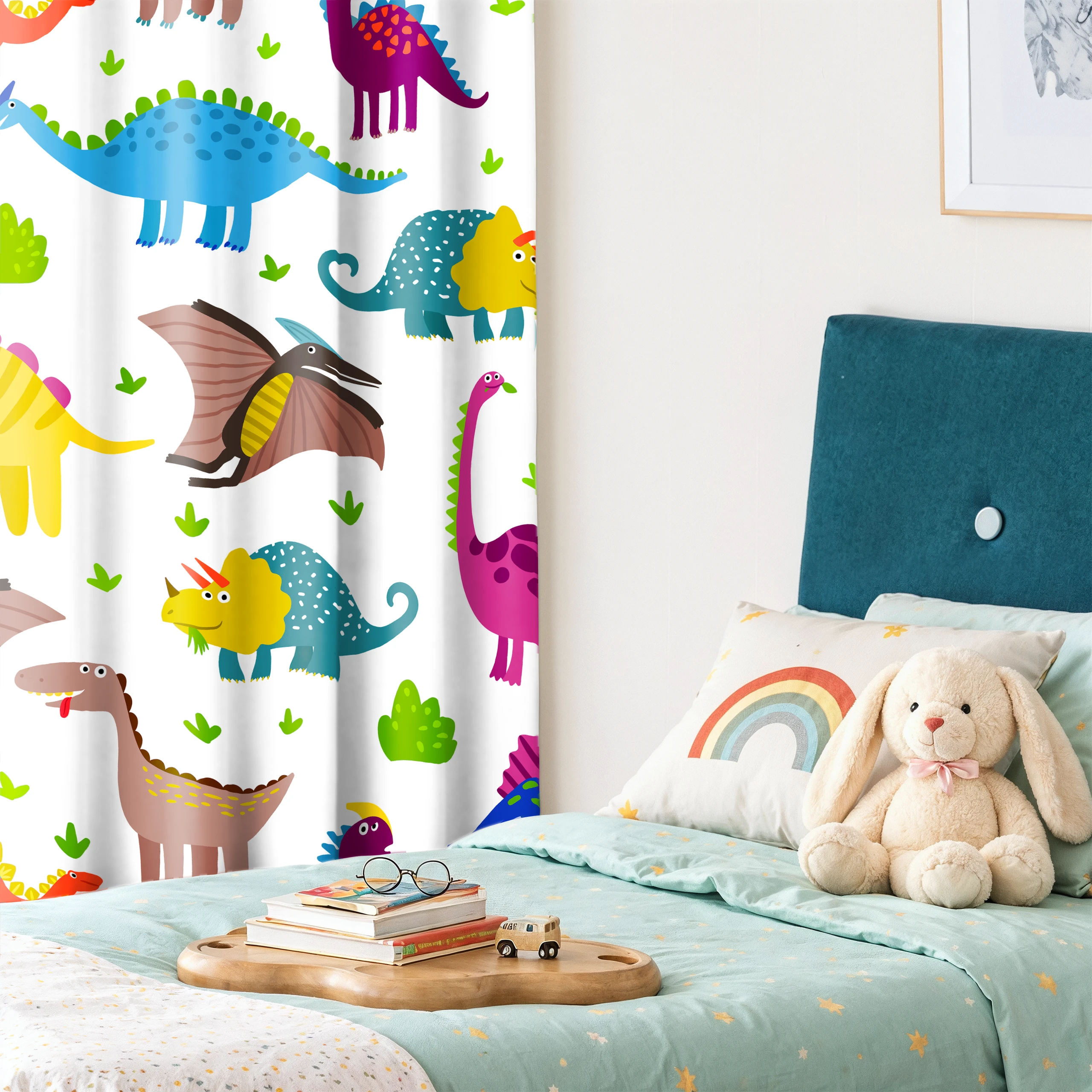 Zasłona do pokoju dziecięcego chłopca dziewczynki taśmą zasłonka dinozaury – miniatura