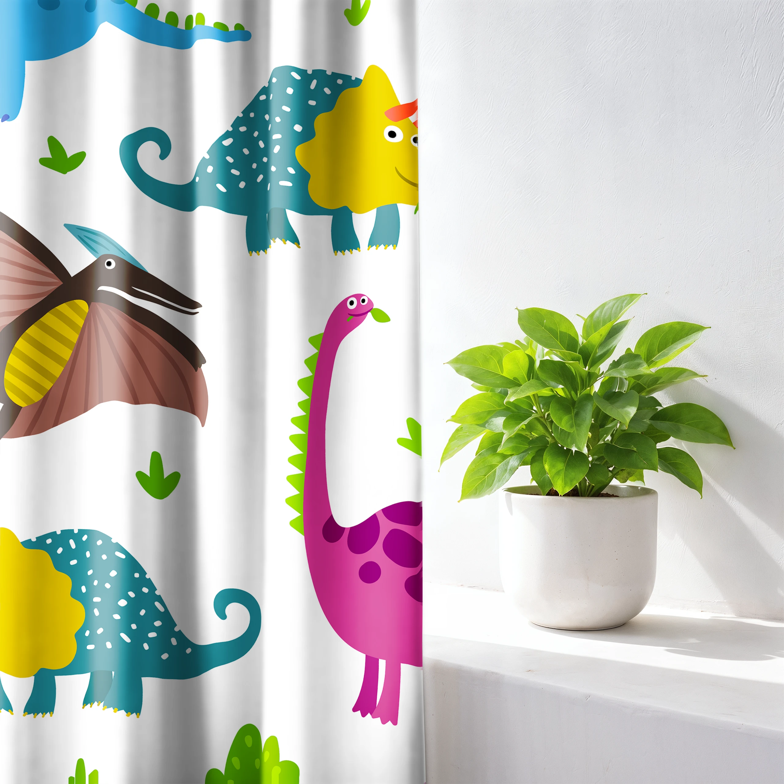 Zasłona do pokoju dziecięcego chłopca dziewczynki taśmą zasłonka dinozaury – miniatura