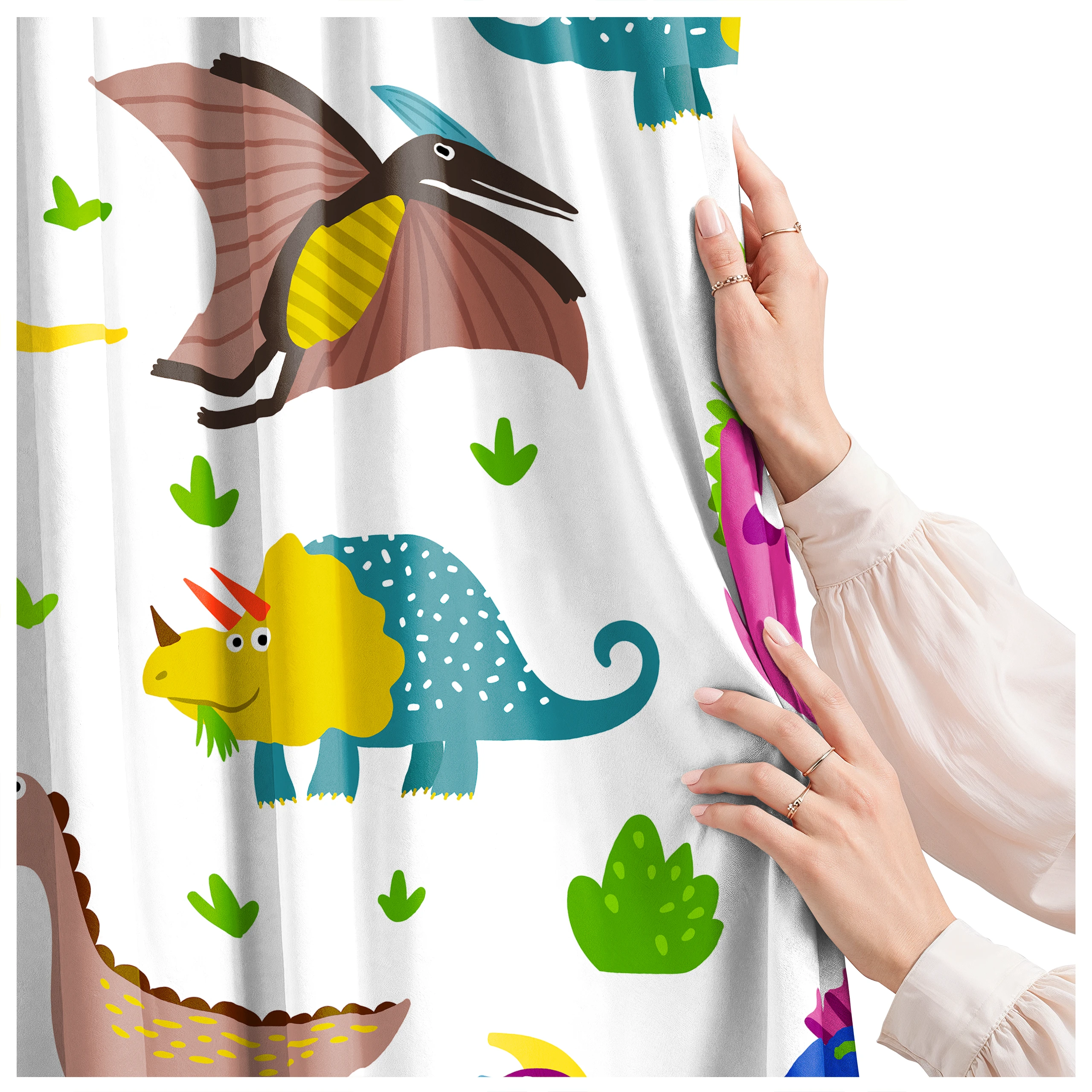 Zasłona do pokoju dziecięcego chłopca dziewczynki taśmą zasłonka dinozaury – miniatura